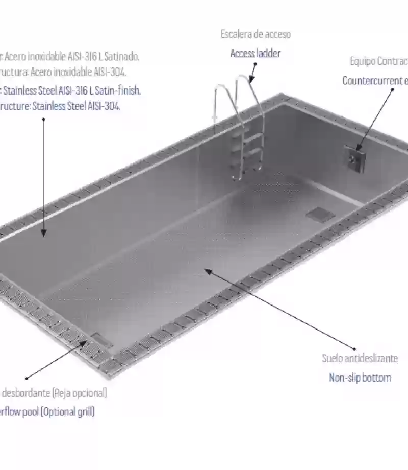 Piscina din inox cu overflow SPORT 9x3x1,2m - AstralPool